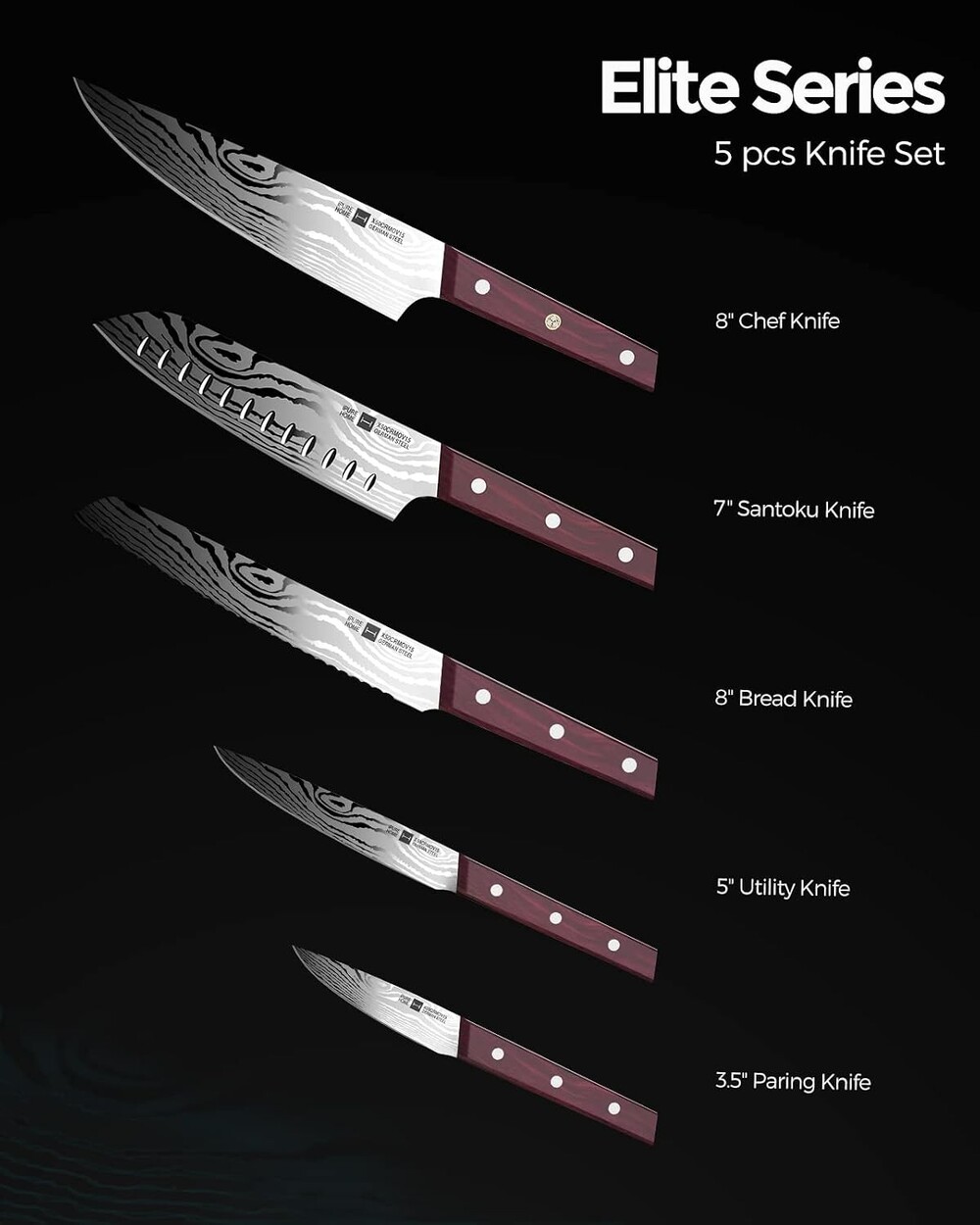 Elite German Steel Knives Knife Set NWT